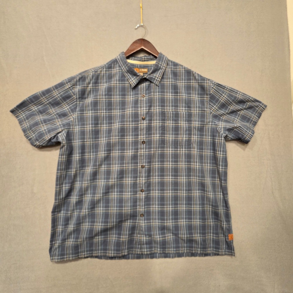 GH Bass Earth Mens Blue Plaid Short Sleeve Button Up Shirt Size XXL